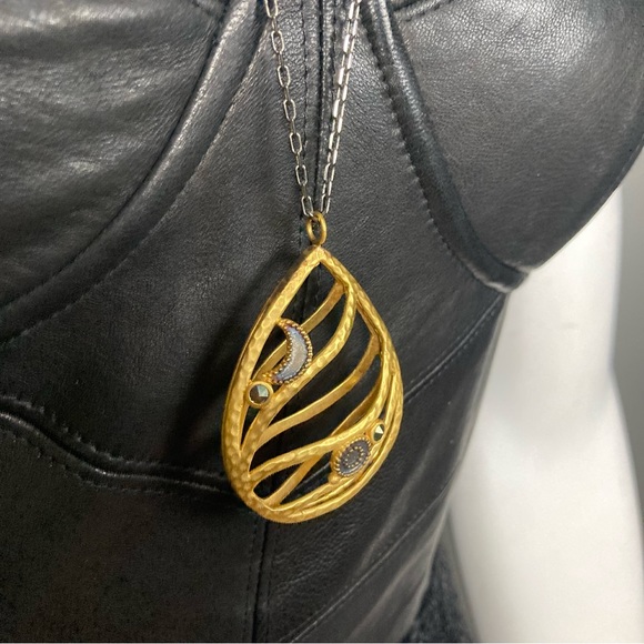 NWT Satya Necklace sun and moon amulet long gold tone large pendant statement - Picture 2 of 12